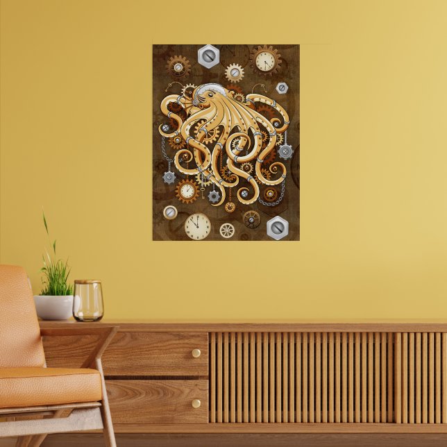Octopus Steampunk Retro Mechanical Fantasy Poster (Living Room 2)