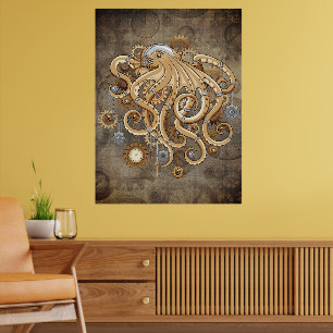Octopus Steampunk Retro Mechanical Fantasy Poster
