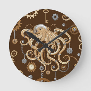 Octopus Steampunk Retro Mechanical Fantasy Round Clock