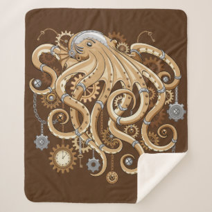 Octopus Steampunk Retro Mechanical Fantasy Sherpa Blanket
