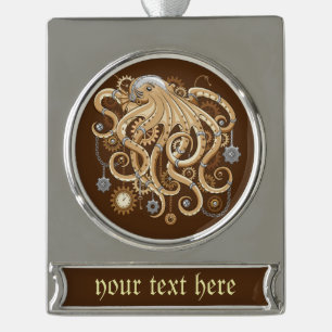 Octopus Steampunk Retro Mechanical Fantasy Silver Plated Banner Ornament