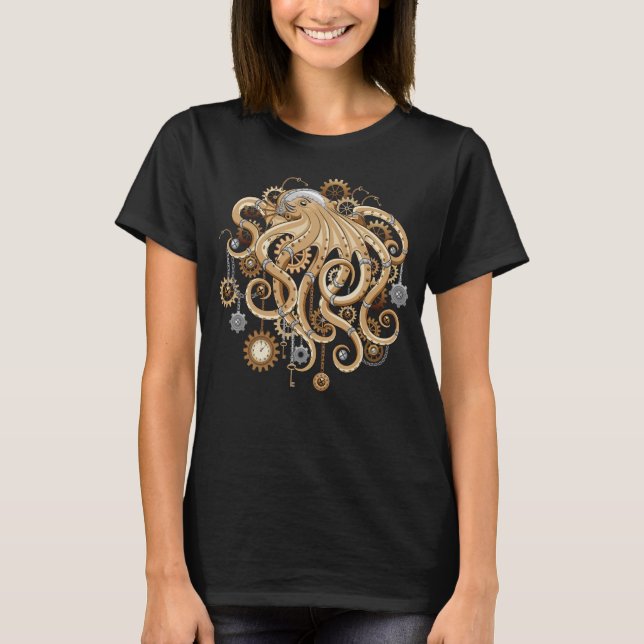 Octopus Steampunk Retro Mechanical Fantasy T-Shirt (Front)