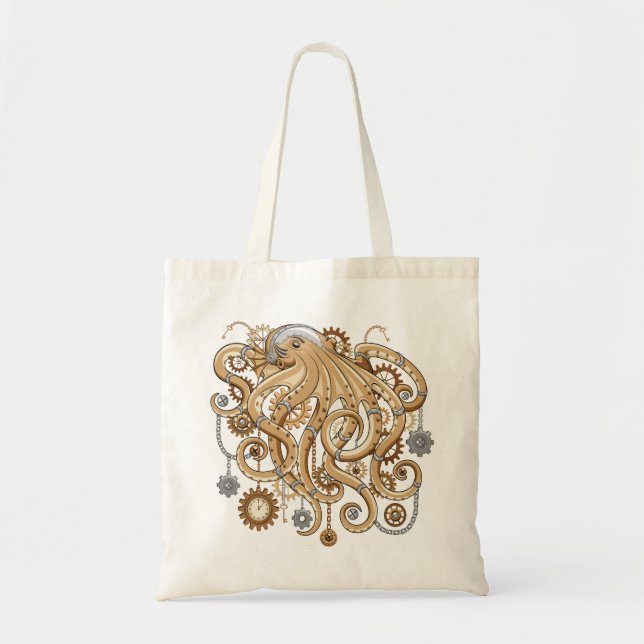 Octopus Steampunk Retro Mechanical Fantasy Tote Bag (Front)