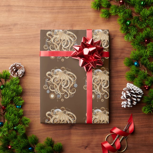 Octopus Steampunk Retro Mechanical Fantasy Wrapping Paper (Holiday Gift)