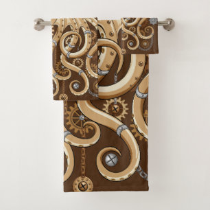 Octopus Steampunk Surreal Retro Style Machine  Bath Towel Set