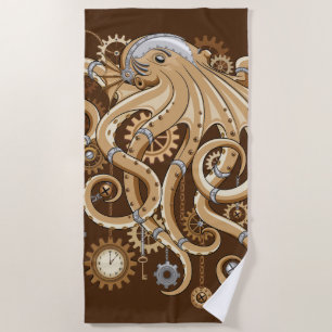Octopus Steampunk Surreal Retro Style Machine Beach Towel