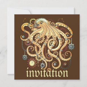 Octopus Steampunk Surreal Retro Style Machine Invitation
