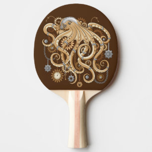 Octopus Steampunk Surreal Retro Style Machine Ping Pong Paddle