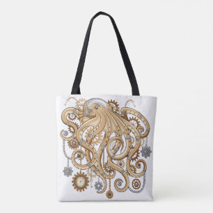 Octopus Steampunk Surreal Retro Style Machine Tote Bag
