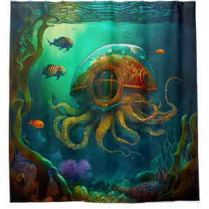 Octopus Submarine Under The Sea Shower Curtain