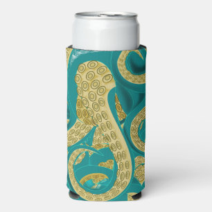 Octopus Teal Gold Can Cooler