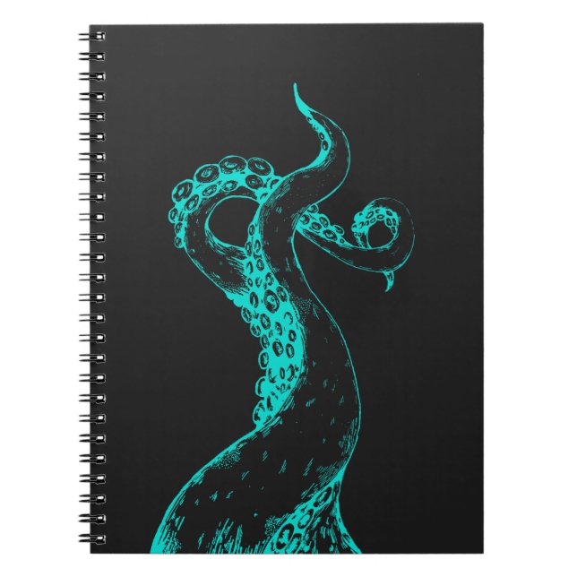 octopus tentacles aqua on black notebook (Front)