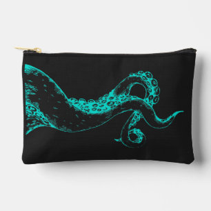 octopus tentacles aqua on black pouch