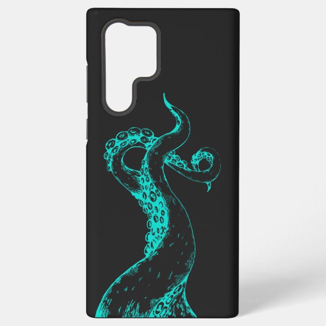 octopus tentacles aqua on black Samsung phone case (Back)