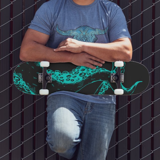 octopus tentacles aqua on black skate board (Outdoor 3)