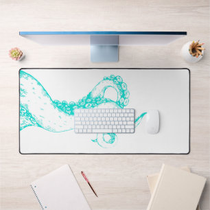 octopus tentacles aqua on white desk mat