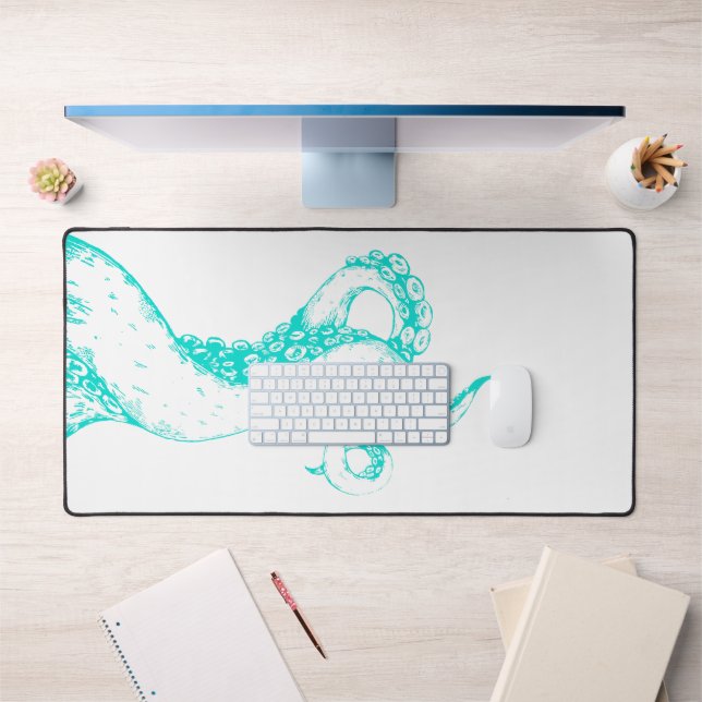 octopus tentacles aqua on white desk mat (Office 1)