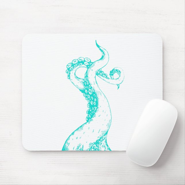 octopus tentacles aqua on white mousepad (With Mouse)