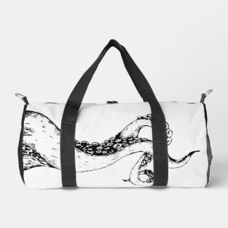 octopus tentacles black on white duffle bag