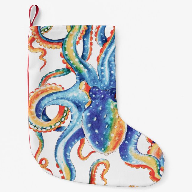 Octopus Tentacles Colourful Watercolor Art Small Christmas Stocking (Front)