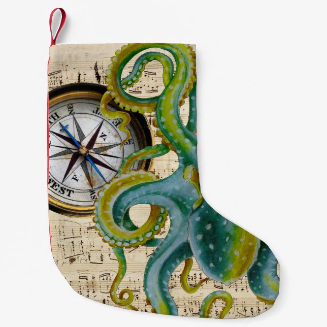 Octopus Tentacles Compass Music Small Christmas Stocking (Front)