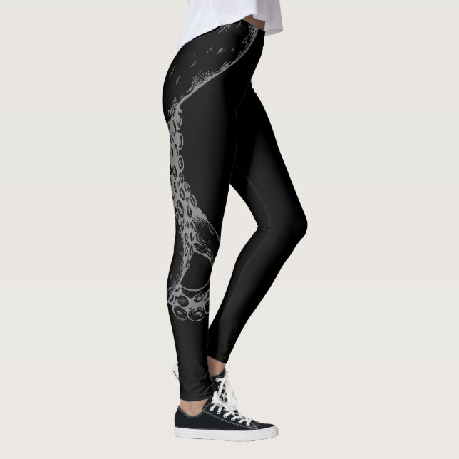 octopus tentacles grey on black leggings (Right)