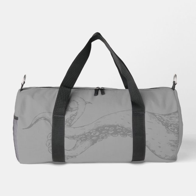 octopus tentacles grey on grey duffle bag (Back)