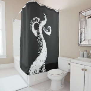octopus tentacles on black shower curtain