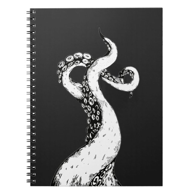 octopus tentacles on black spiral bound notebook (Front)