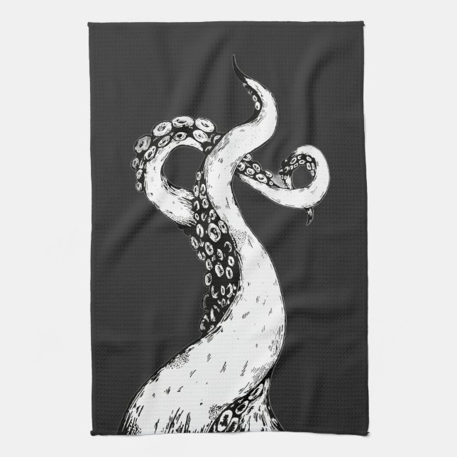 octopus tentacles on black tea towel (Vertical)