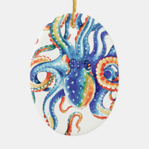 Octopus Tentacles Watercolor Colourful Art Ceramic Tree Decoration
