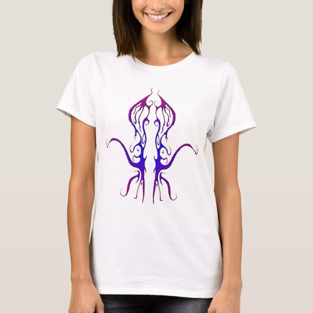 Octopus Tribal Tattoo Design - blue and purple T-Shirt (Front)