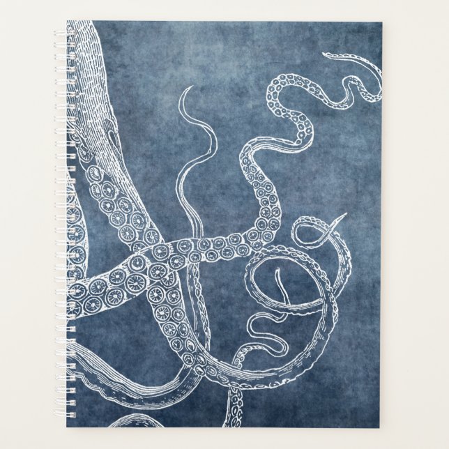 Octopus Twilight Blue Denim Watercolor Art Planner (Front)