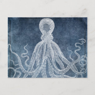 Octopus - Twilight Blue Faded Denim Watercolor Postcard