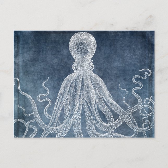 Octopus - Twilight Blue Faded Denim Watercolor Postcard (Front)