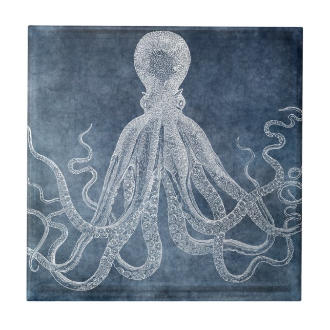 Octopus - Twilight Blue Faded Denim Watercolor Tile (Front)