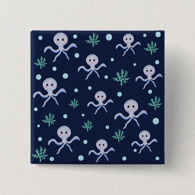 Octopus under the sea kids pattern 15 cm square badge (Front)