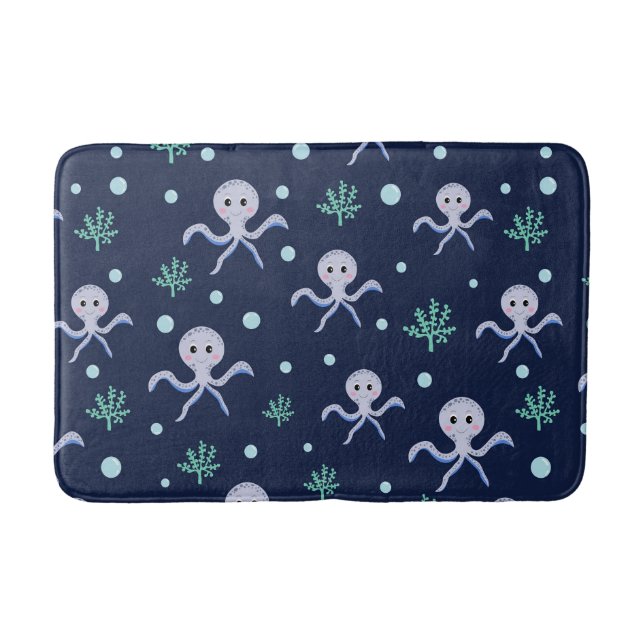Octopus under the sea kids pattern bath mat (Front)
