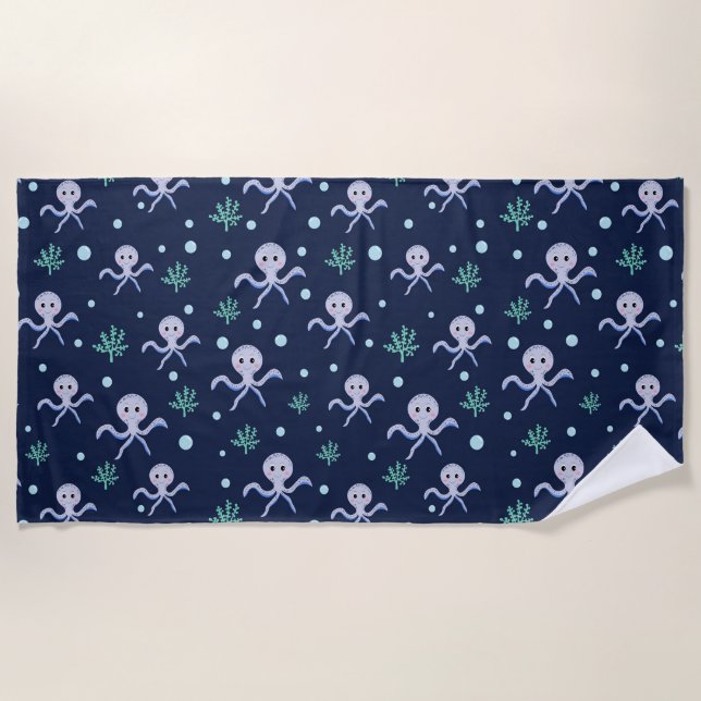 Octopus under the sea kids pattern beach towel (Front)