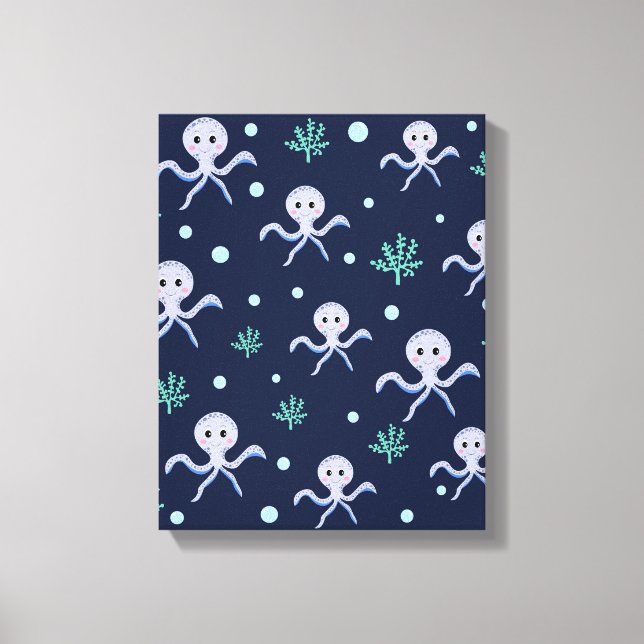 Octopus under the sea kids pattern canvas print (Front)