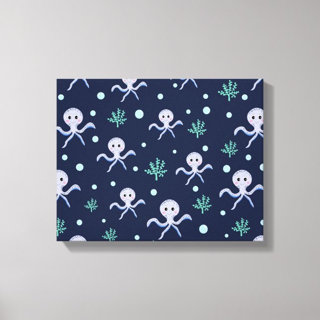 Octopus under the sea kids pattern canvas print (Front)