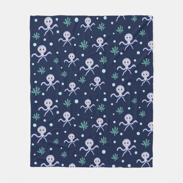 Octopus under the sea kids pattern fleece blanket (Front)