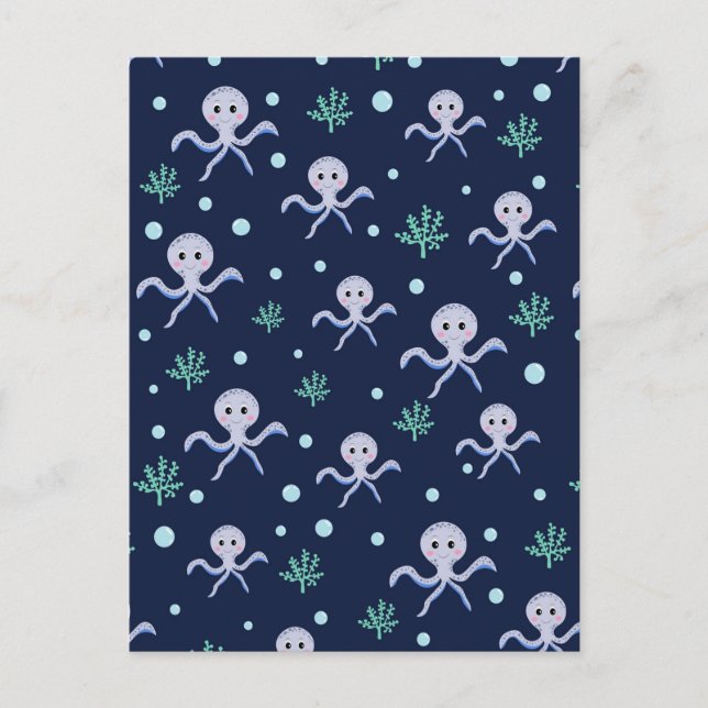 Octopus under the sea kids pattern holiday postcard (Front)