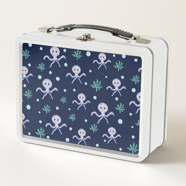 Octopus under the sea kids pattern metal lunch box (Front)