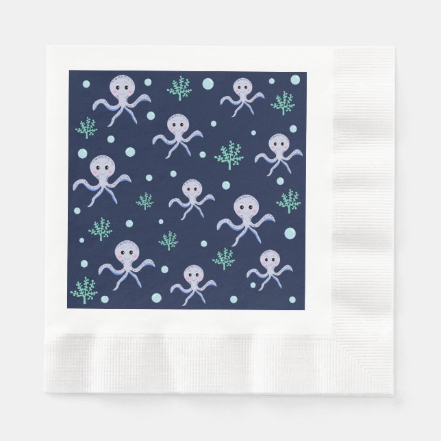 Octopus under the sea kids pattern napkin (Front)