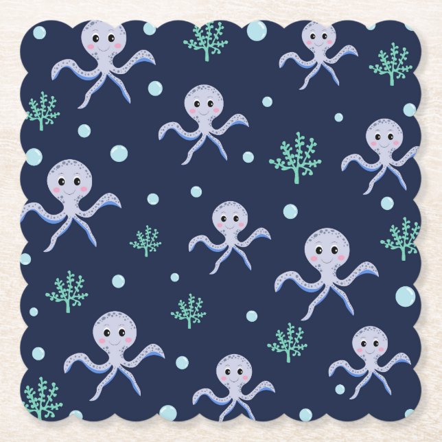Octopus under the sea kids pattern paper coaster (Front)