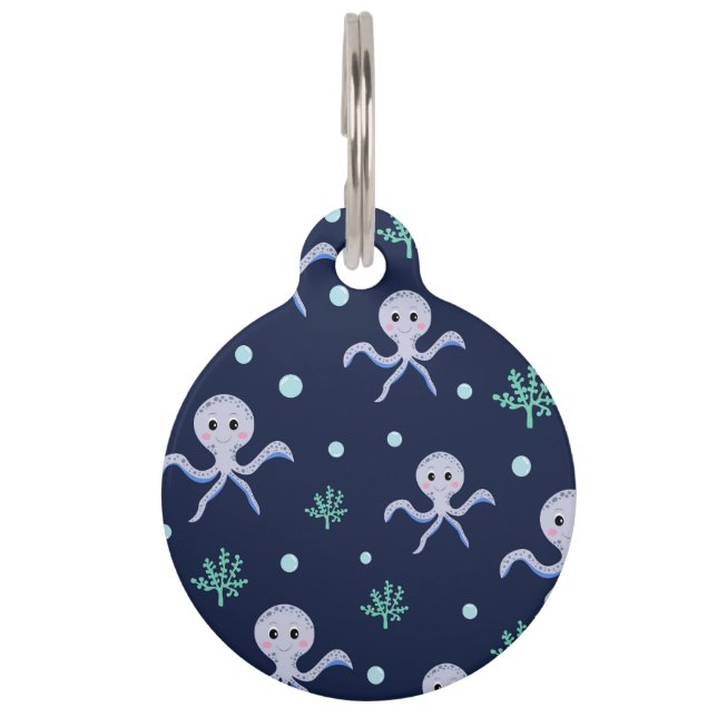 Octopus under the sea kids pattern pet tag (Front)