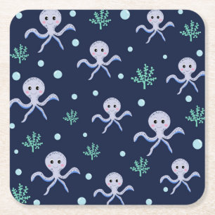 Octopus under the sea kids pattern square paper coaster