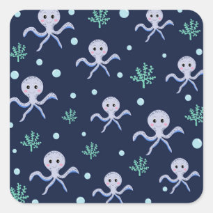 Octopus under the sea kids pattern square sticker