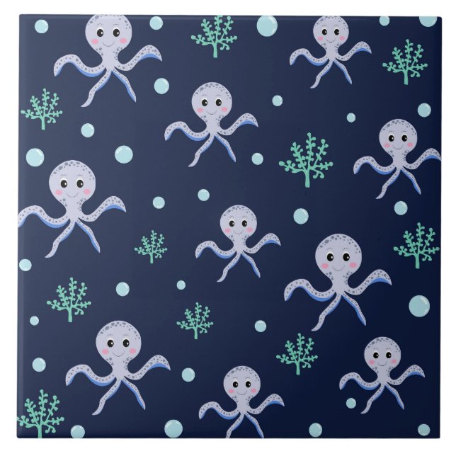 Octopus under the sea kids pattern tile (Front)